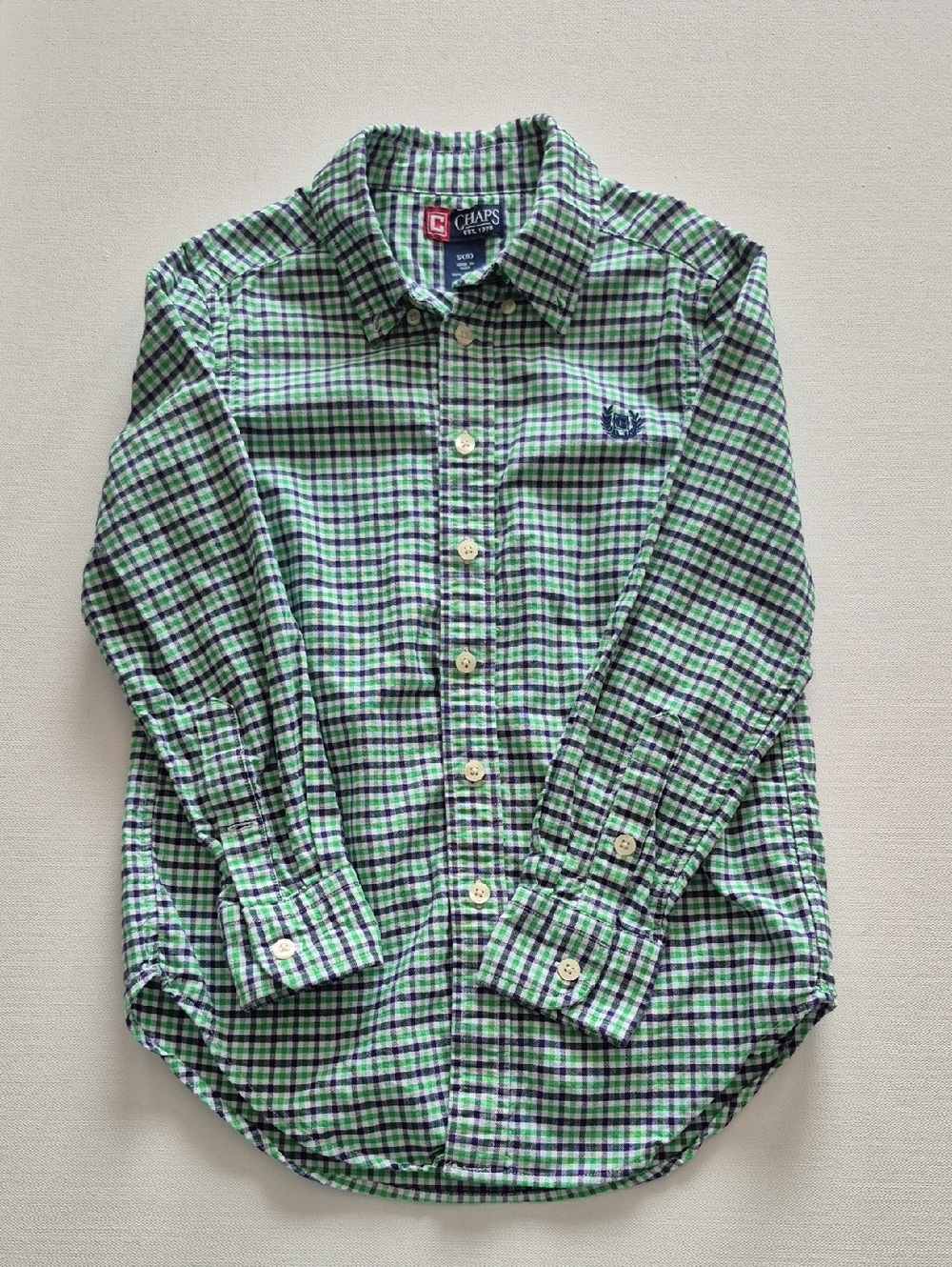 Chaps Boy's Green and Navy Checked Cotton Button-Down Dress Shirt